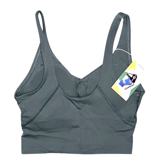 Halara V Neck Padded Spaghetti Strap Cropped Yoga Tank Top Sz XS Green - Picture 2 of 6